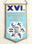Zobrazit detail zboží: XVI. Sportovně Branné Hry Vodohospodářů Slovenska a Sm Kraje 1985 / Severomoravské Vodovody a Kanalizace Ostrava (RETRO Sportovní)