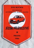Zobrazit detail zboží: XVII. ročníkk Mezinárodní Automobilové Branné Soutěže Jízda Přátelství Praha 1986 / MěS.Výbor Svazarmu Praha,MV SSM Praha-PO MV SSM Praha (RETRO Doprava)